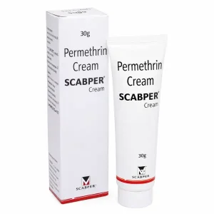 Permethrin cream Scabber 30g skin cream tube and packaging box image
