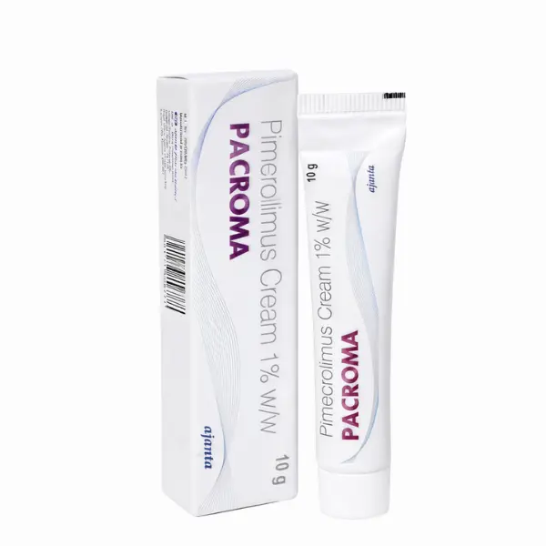 Pimecrolimus cream 1 percent Pacroma 10g skin cream tube and packaging box image