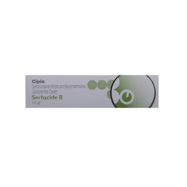 Sertacide B Cream (Sertaconazole/Beclometasone) 1 Sertaconazole nitrate and beclomethasone dipropionate cream Sertacide B 10g packaging image