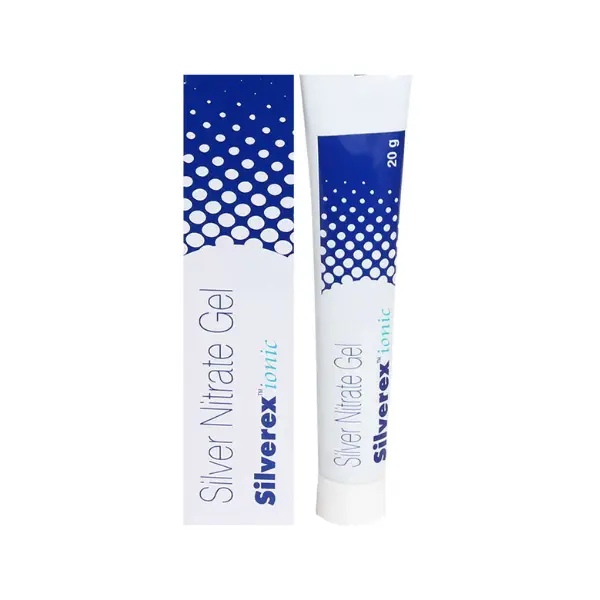 Silverex Ionic Gel 20 gm (Silver Nitrate) 1 Silver nitrate gel Silvex Ionic 20g topical gel tube and packaging box image