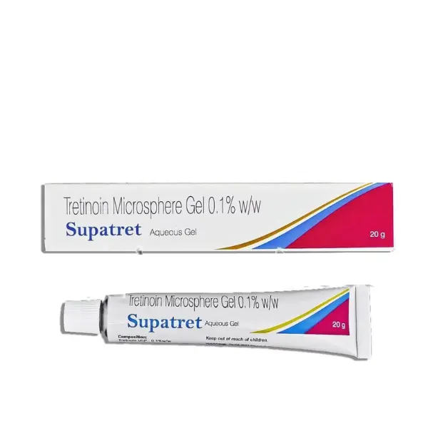 Supatret tretinoin microsphere gel 0.1% 20g tube and box topical acne treatment medication