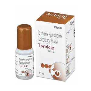 Terbicip terbinafine hydrochloride topical spray 1 percent 30ml bottle and packaging box image