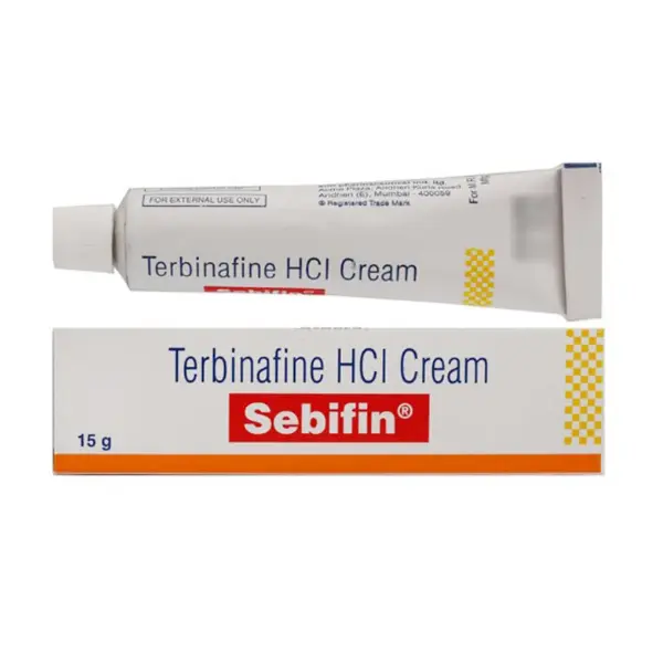 Sebifin Cream (Terbinafine) 1 Terbinafine HCl cream Sebifin 15g antifungal cream tube and packaging box image