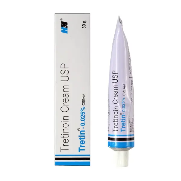 Tretin tretinoin cream USP 0.025% 30g tube and box topical acne and skin treatment medication